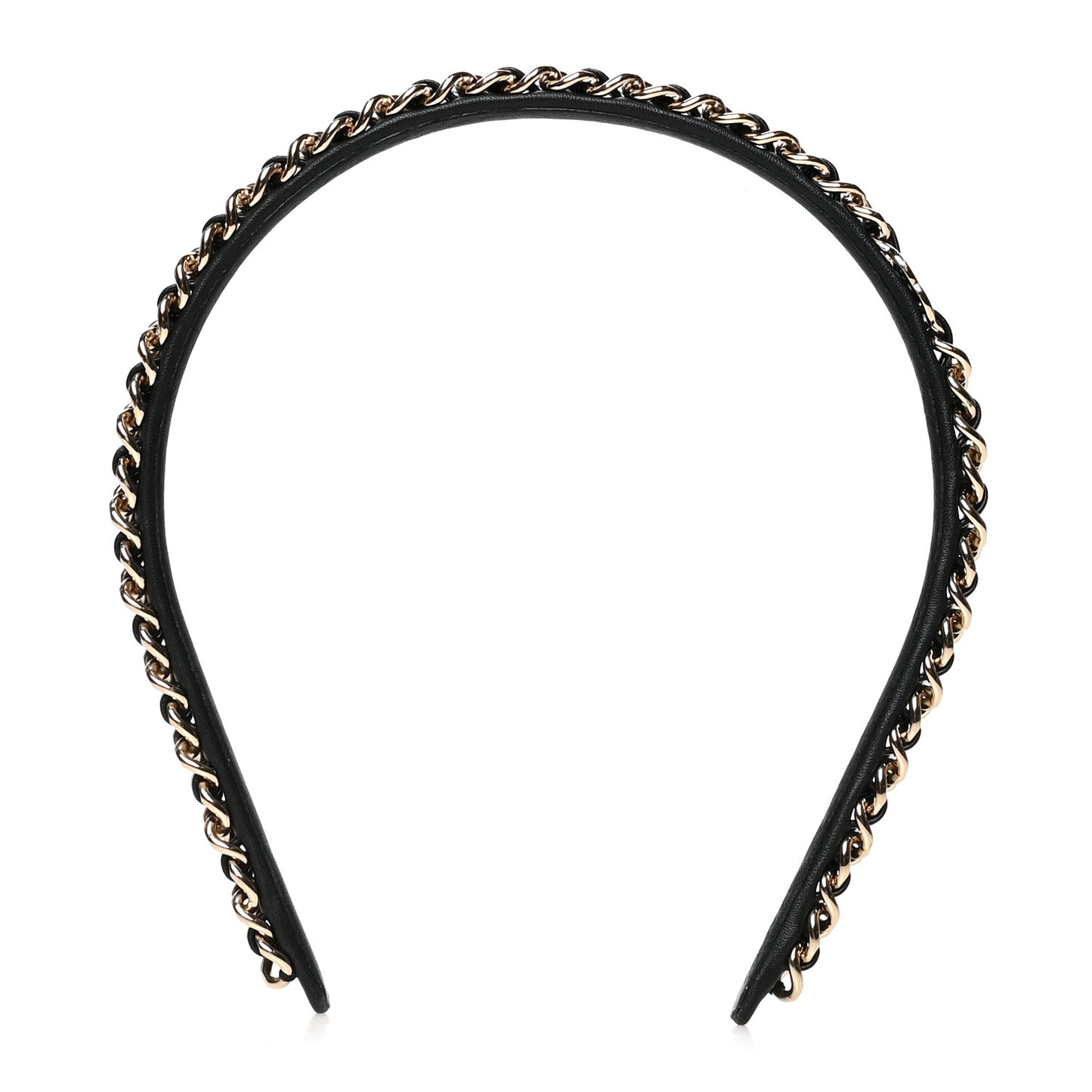 Metal Lambskin Chain CC Headband Black Gold