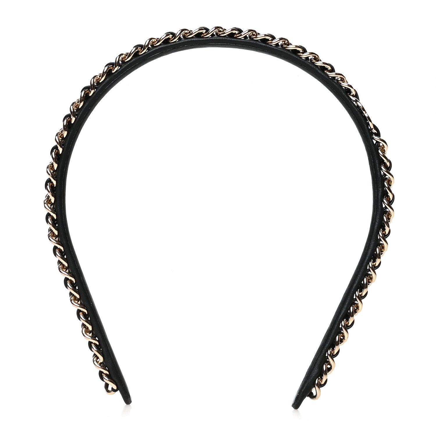 Chanel Metal Lambskin Chain CC Headband Black Gold 1 of 3