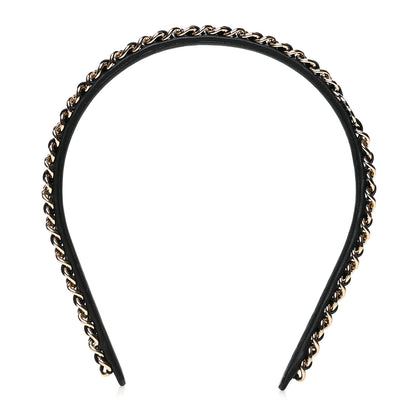 Chanel Metal Lambskin Chain CC Headband Black Gold 1 of 3