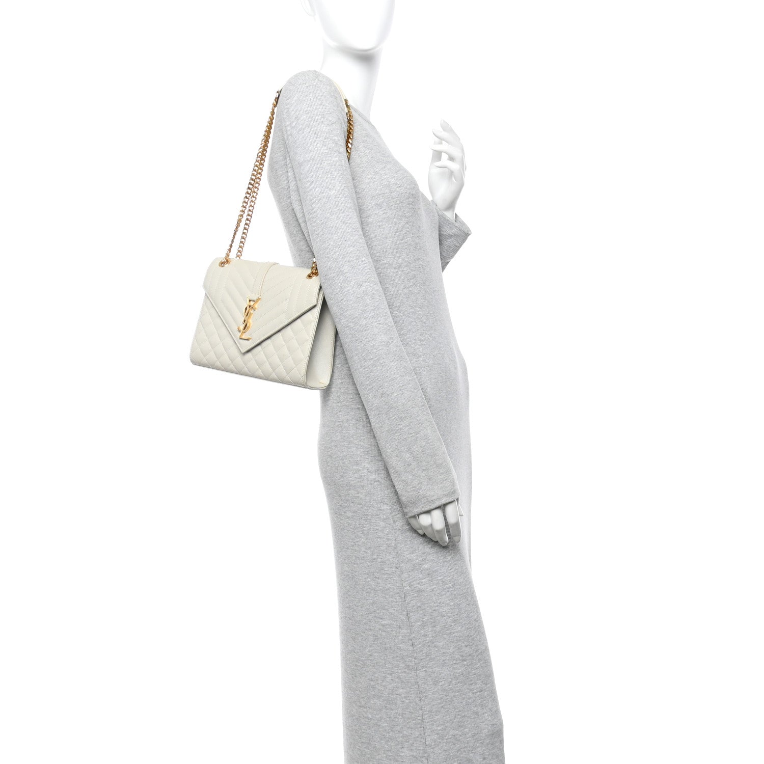 Saint Laurent Grain De Poudre Textured Mixed Matelasse Medium Triquilt Monogram Satchel Crema Soft 2 of 14