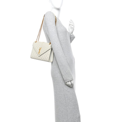 Saint Laurent Grain De Poudre Textured Mixed Matelasse Medium Triquilt Monogram Satchel Crema Soft 2 of 14