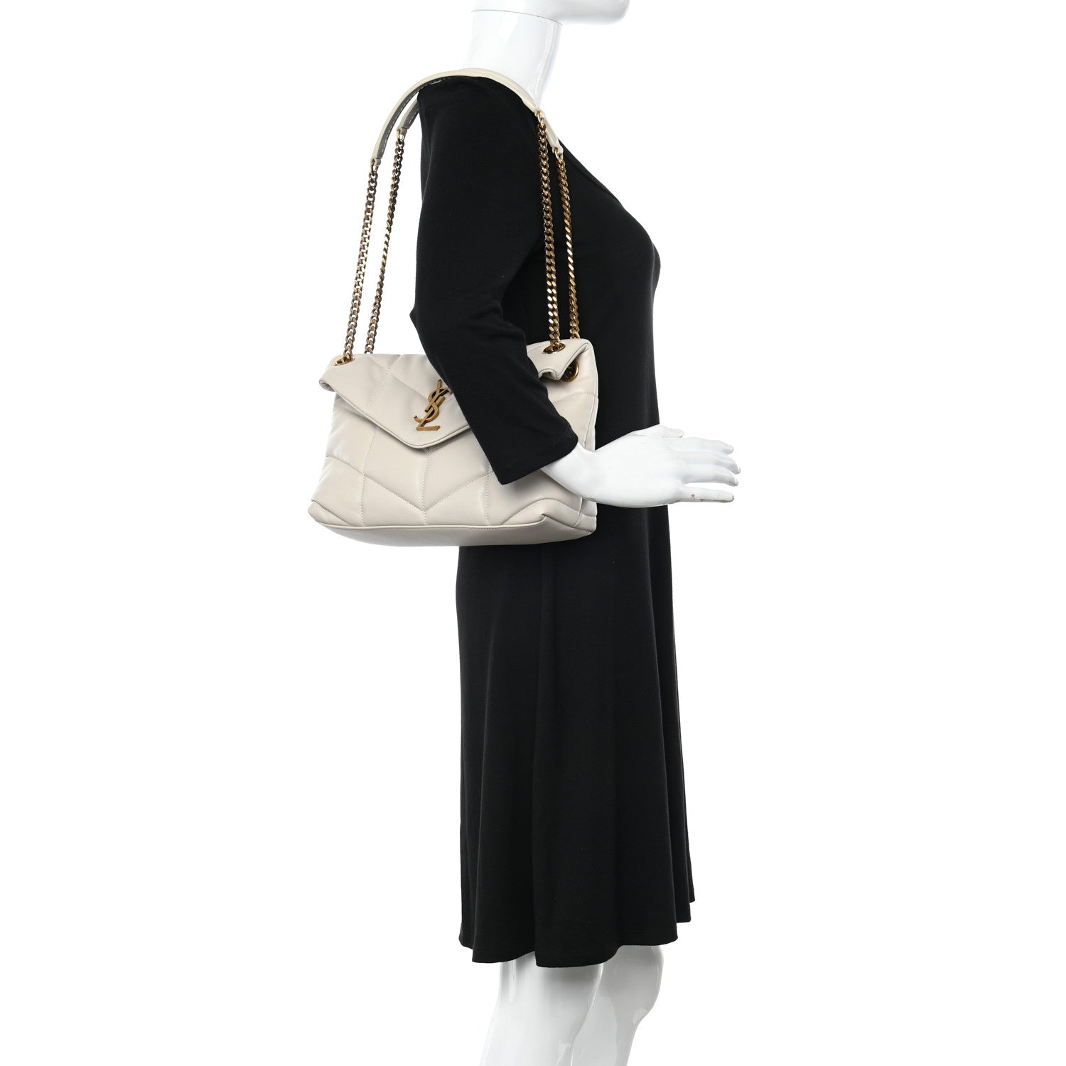 Saint Laurent Lambskin Quilted Small Loulou Puffer Monogram Chain Satchel Crema Soft 2 of 11