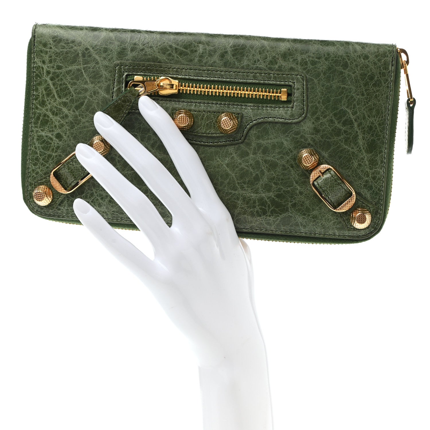 Balenciaga Agneau Arena Giant 12 Gold Hardware Compagnon Wallet Thyme 2 of 8