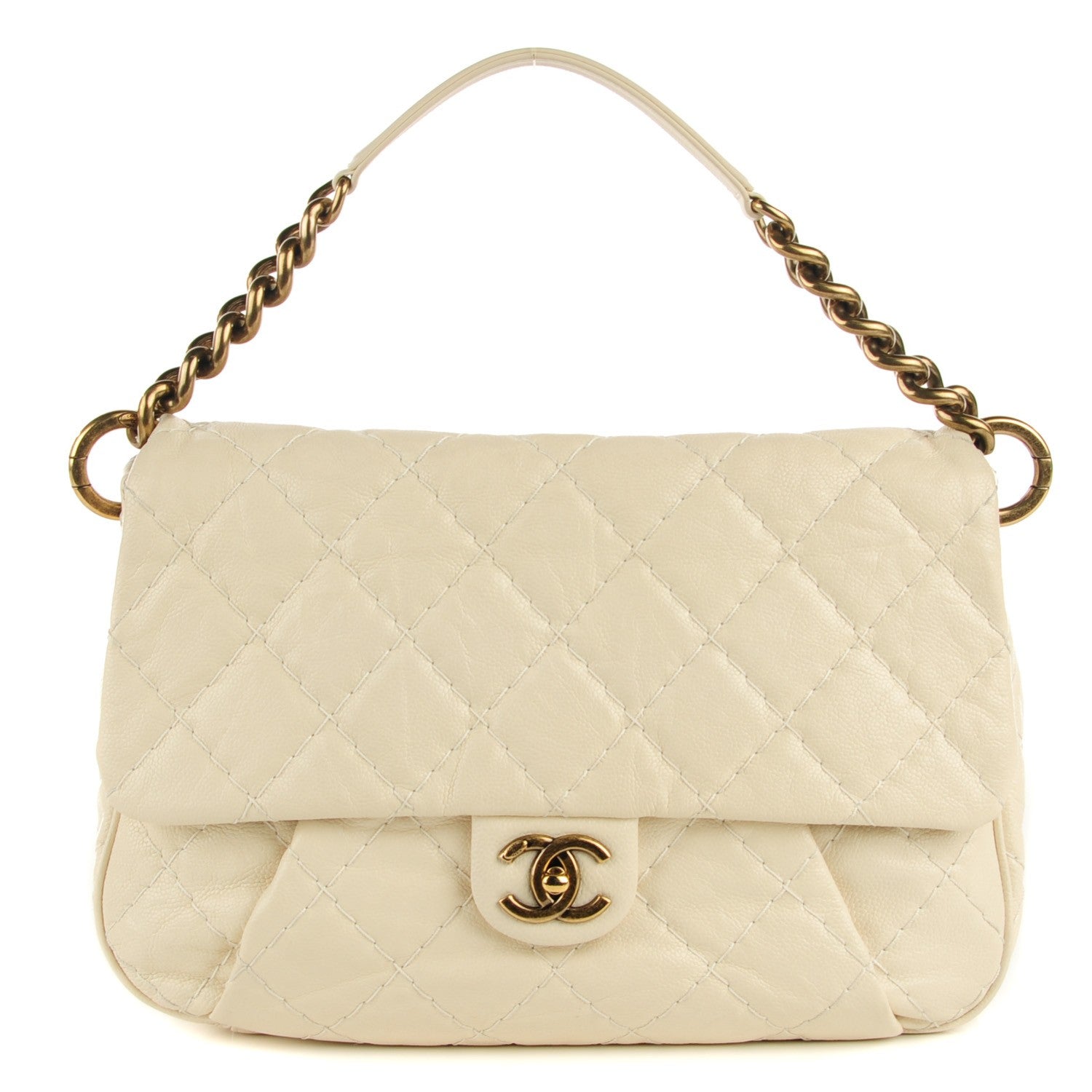 Chanel Crumpled Caviar Coco Pleats Messenger Flap Ivory 1 of 8