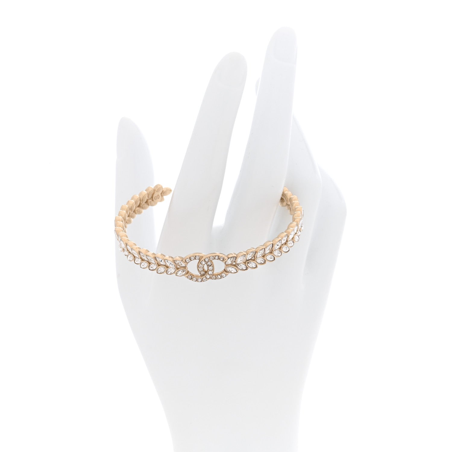 Chanel Crystal Sparkling Wheat CC Cuff S Bracelet Gold 2 of 4