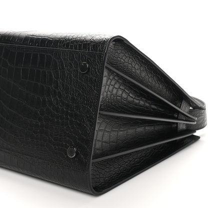 Saint Laurent Calfskin Crocodile Embossed Large Sac De Jour Carryall Black 10 of 10