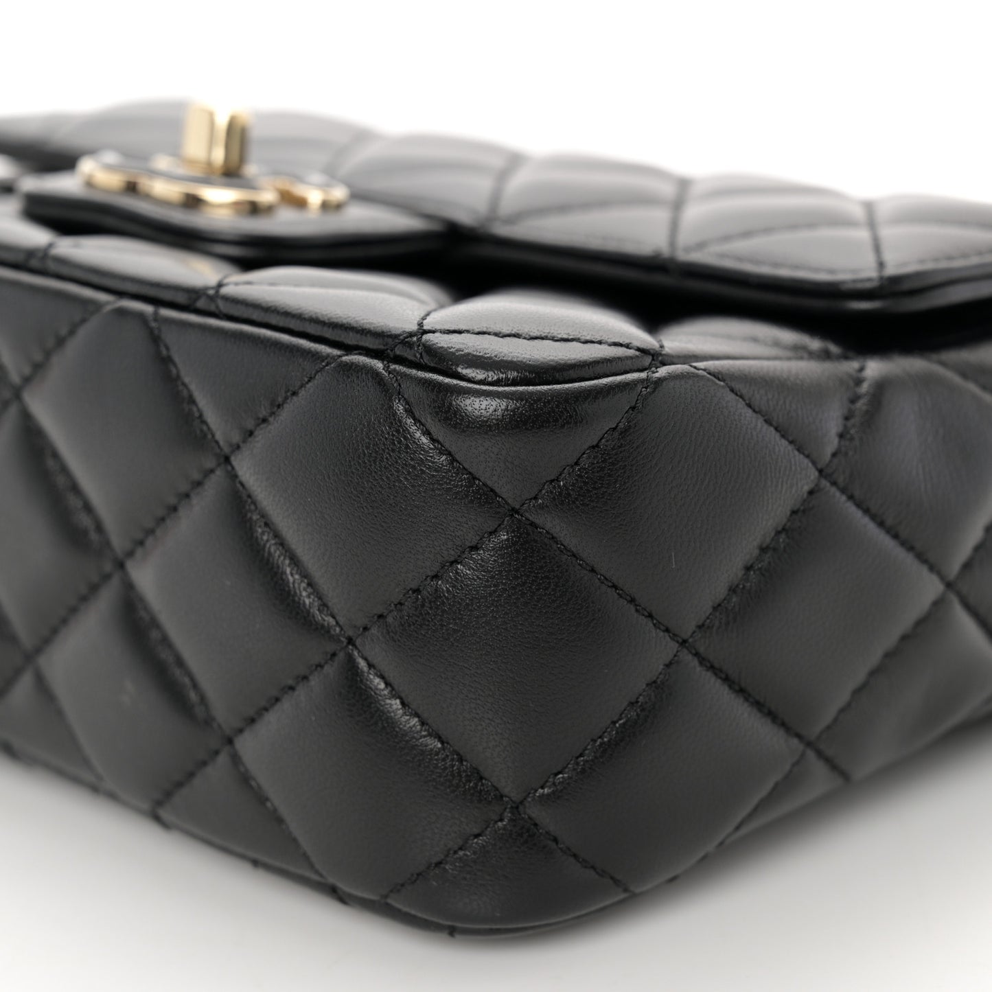 Lambskin Resin Quilted Mini Heart Square Flap Black