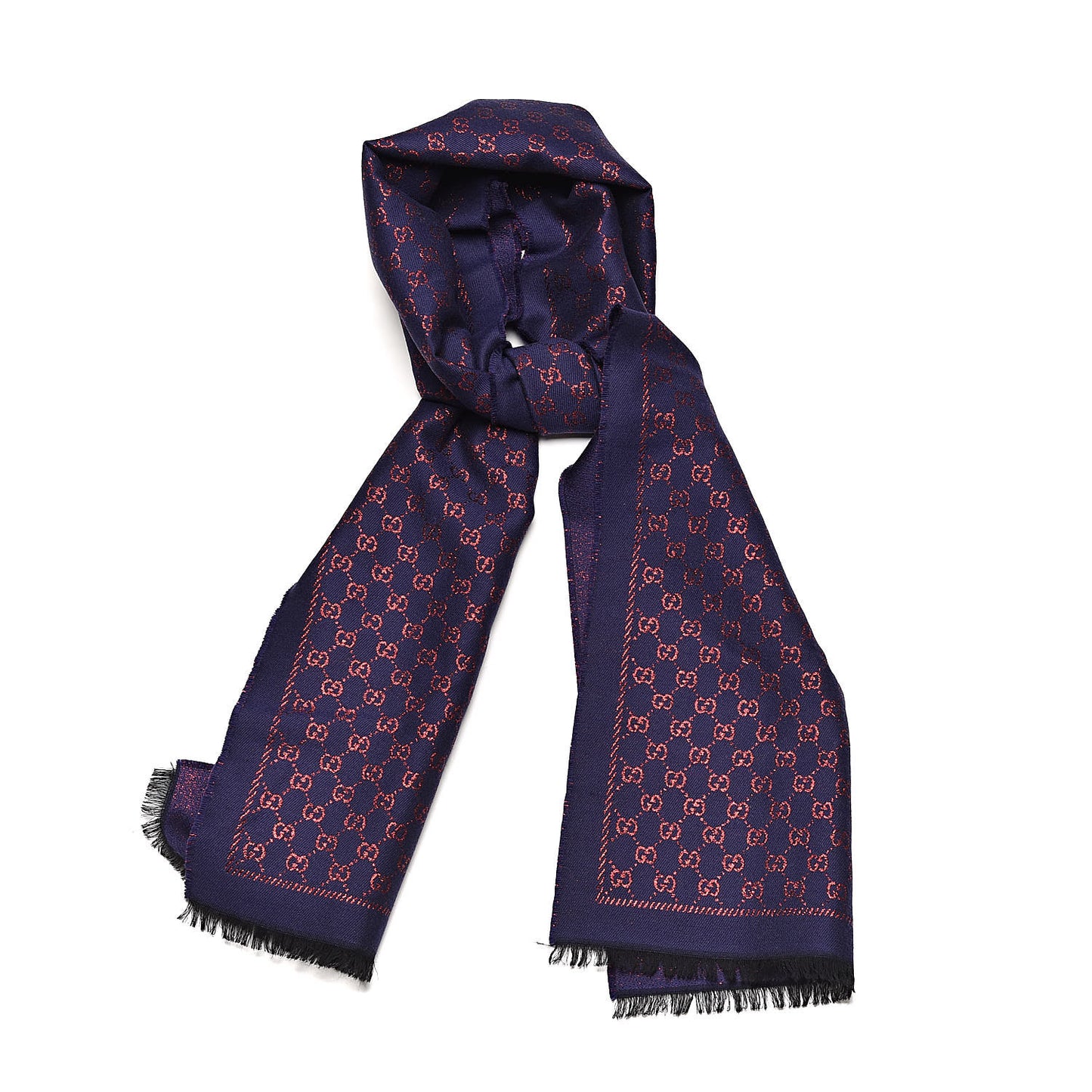 Wool Silk Jacquard GG Monogram Stenix Scarf Navy Red