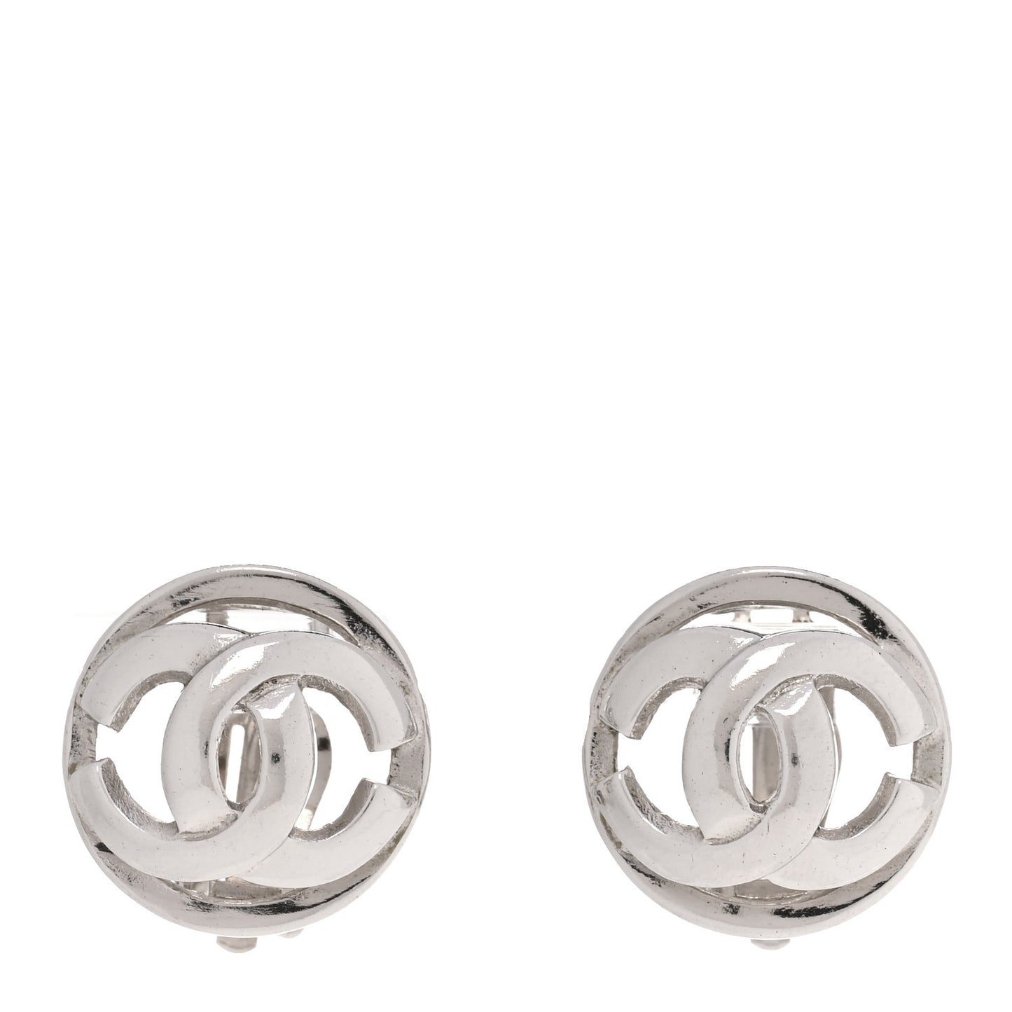 Metal CC Clip On Earrings Silver