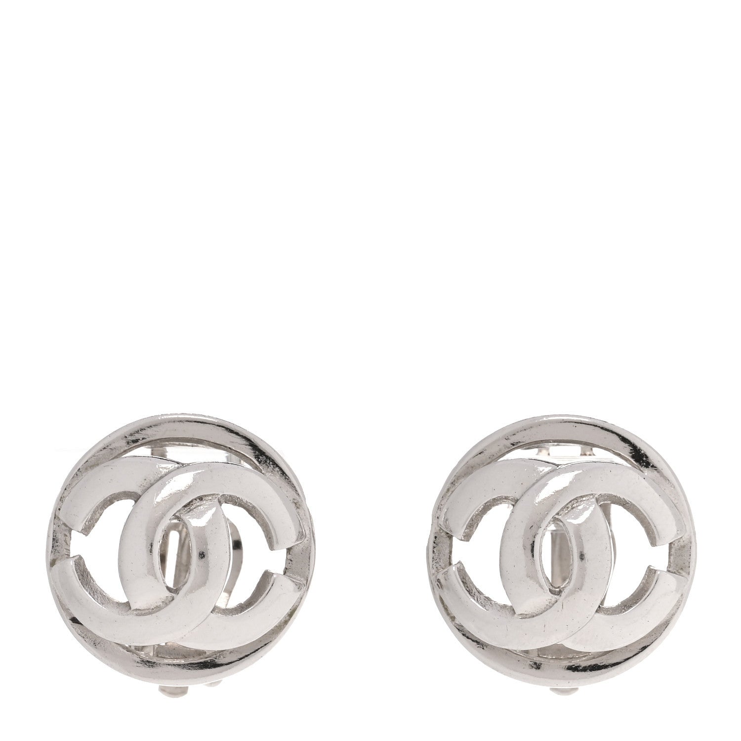Chanel Metal CC Clip On Earrings Silver 1 of 4