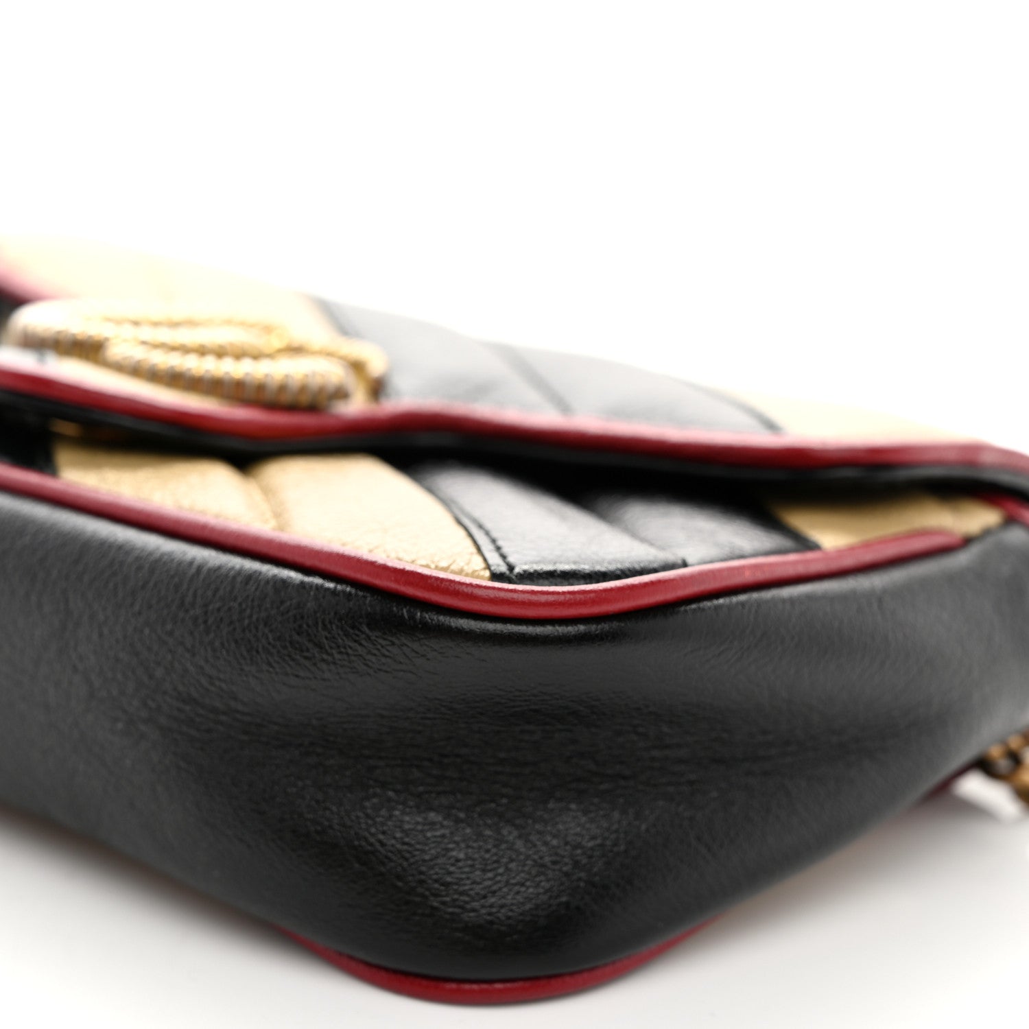 Gucci Vintage Effect Calfskin Matelasse Diagonal Striped Super Mini Torchon GG Marmont Shoulder Bag Black Beige 10 of 11