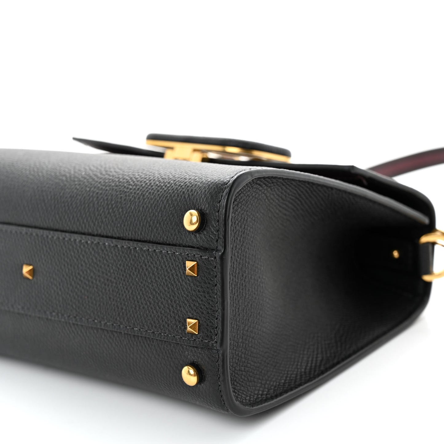 Grainy Calfskin Small VSling Top Handle Bag Black