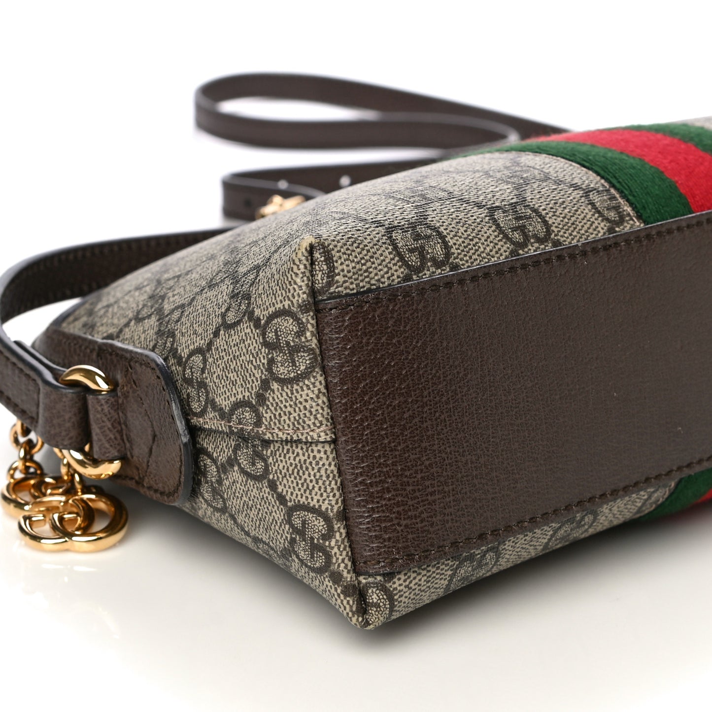 GG Supreme Monogram Textured Dollar Calfskin Web Small Ophidia Dome Shoulder Bag Beige Ebony New Acero