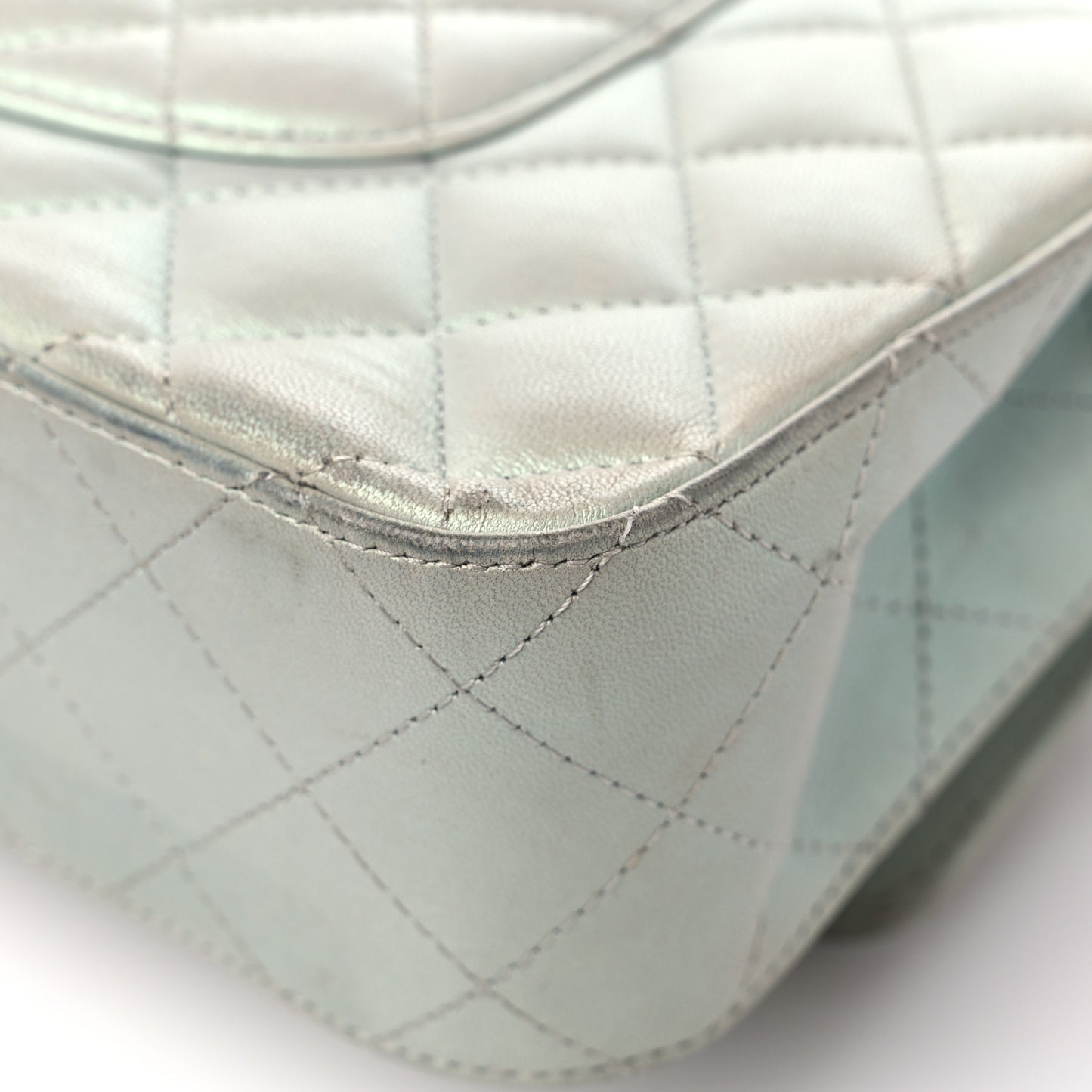 Iridescent Lambskin Quilted Medium Double Flap Light Blue