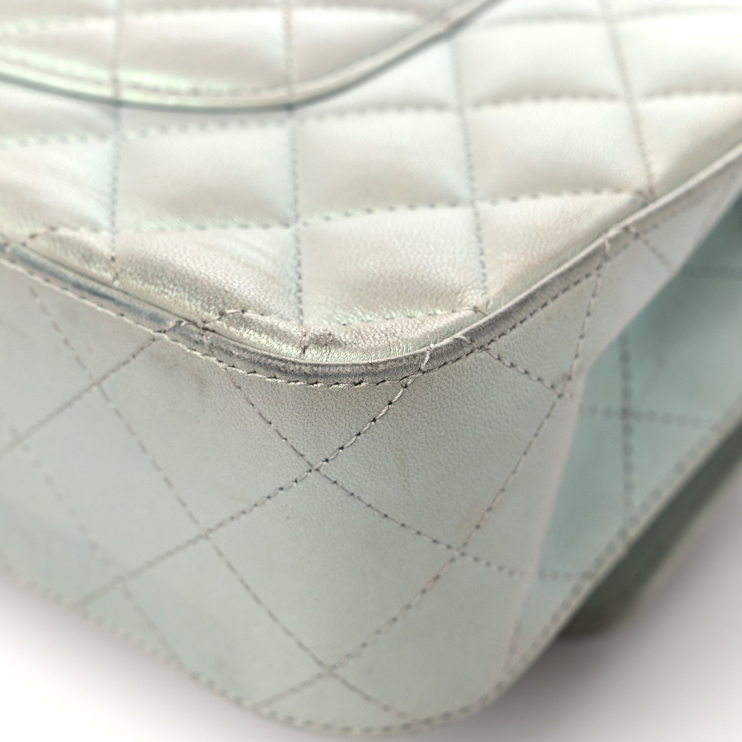 Chanel Iridescent Lambskin Quilted Medium Double Flap Light Blue 11 of 13
