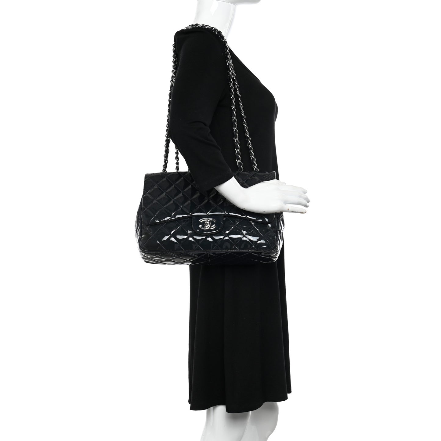 Patent Quilted Maxi Single Flap Blue