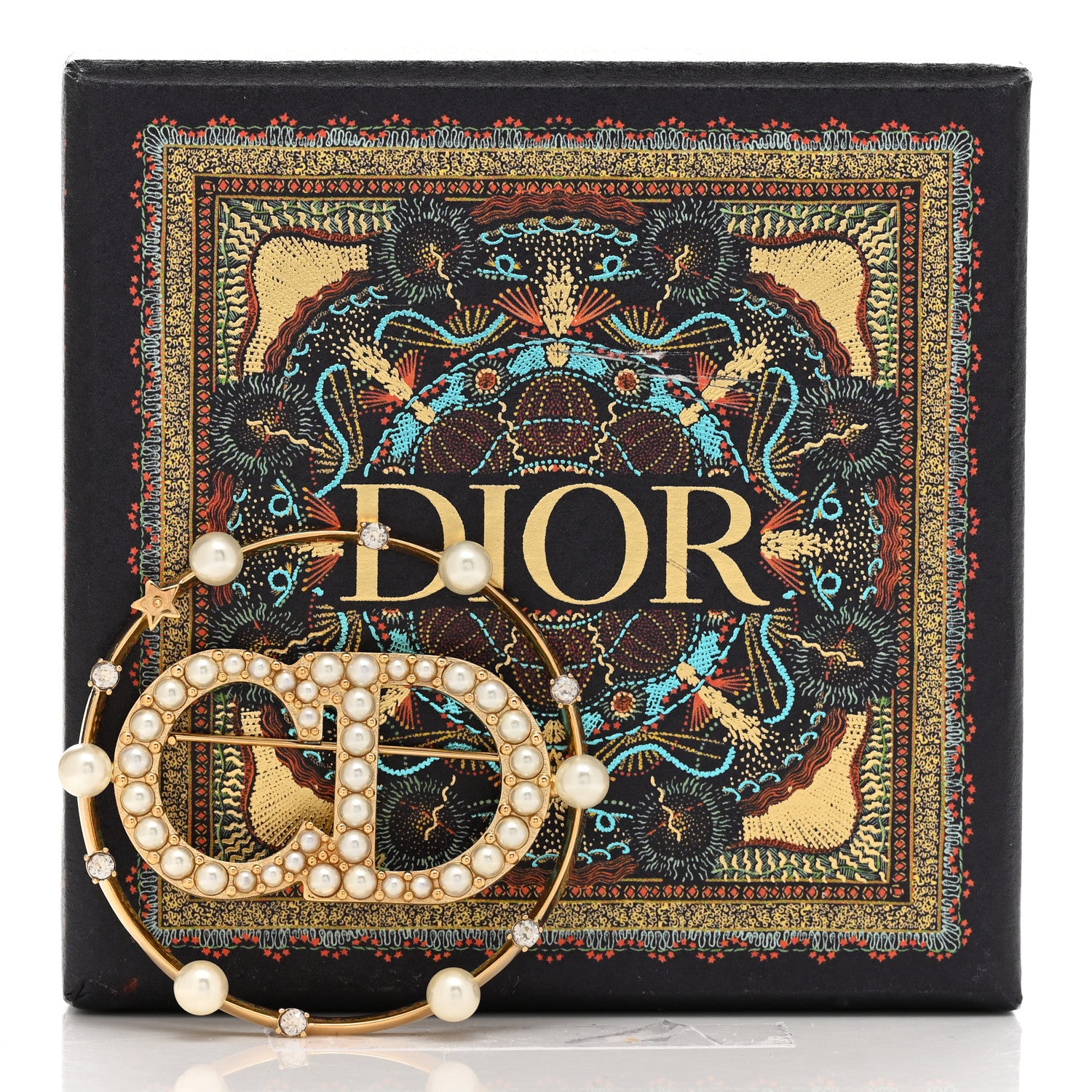 Christian Dior Crystal Pearl Clair D Lune Brooch Gold 5 of 5