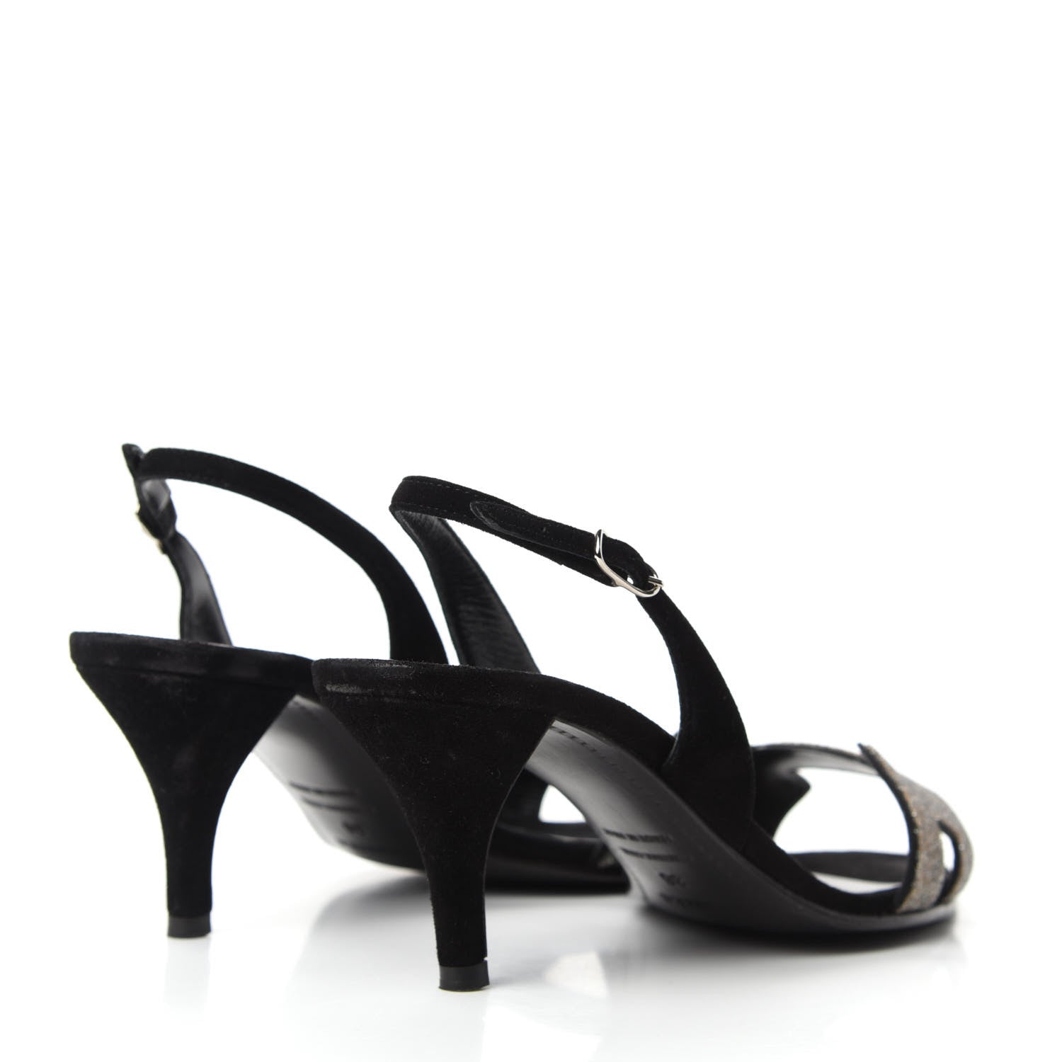 Hermes Velour Goatskin Crystal Poudre Night 70 Slingback Sandals 36 Argent Black 4 of 10