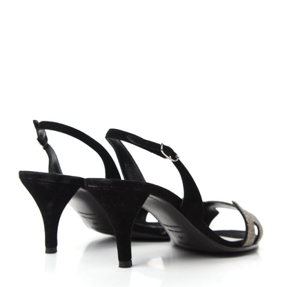 Hermes Velour Goatskin Crystal Poudre Night 70 Slingback Sandals 36 Argent Black 4 of 10