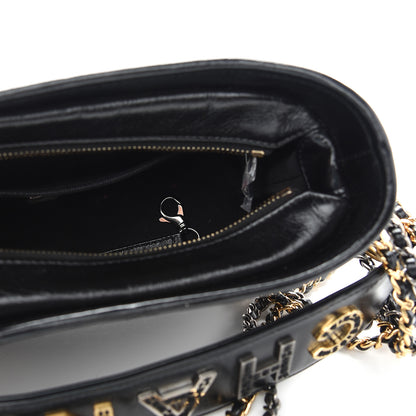 Chanel Calfskin Wool Felt Embossed Small Gabrielle Logo Hobo Black 5 of 13