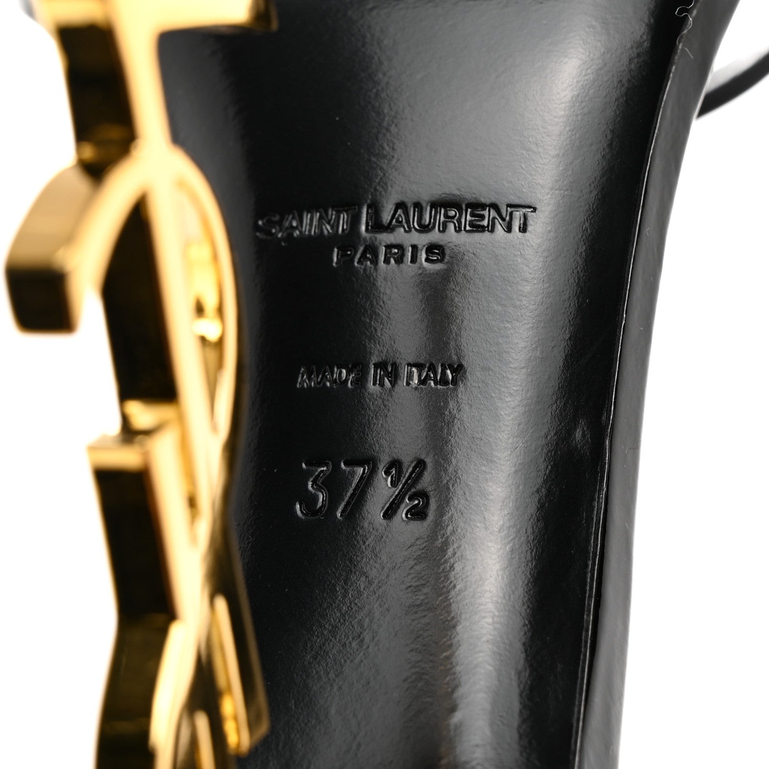 Saint Laurent Patent Calfskin Opyum 110 Sandals 37.5 Black Gold 6 of 8