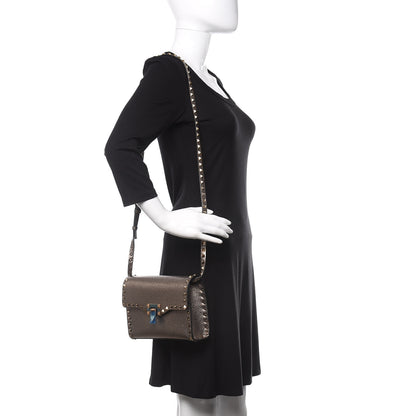 Valentino Garavani Metallic Pebbled Calfskin Medium Rockstud Flip Lock Crossbody Bag Sasso 2 of 12