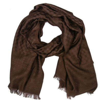 Louis Vuitton Silk Cashmere Monogram Damier Stole Brown 1 of 5