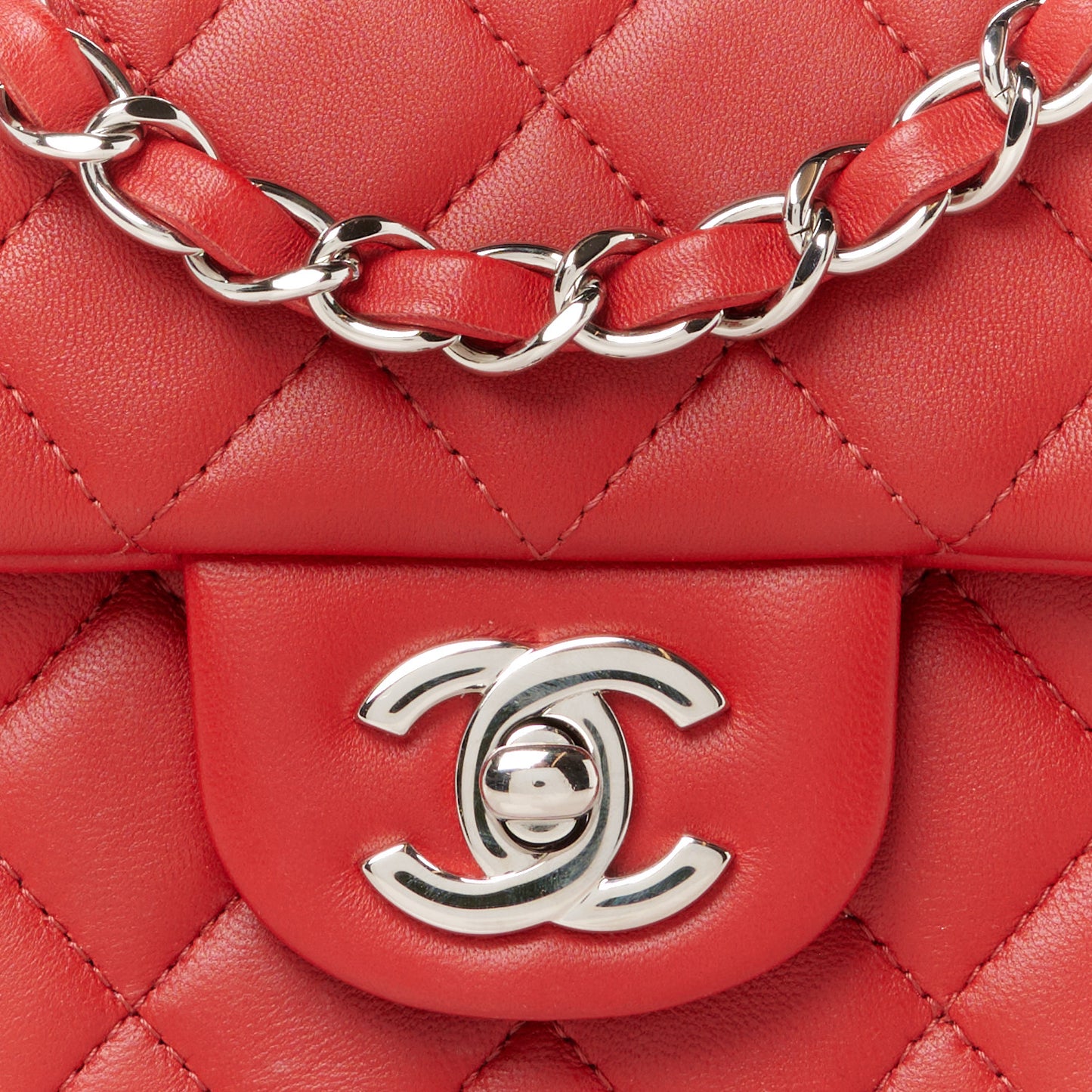 Lambskin Quilted Mini Rectangular Flap Red