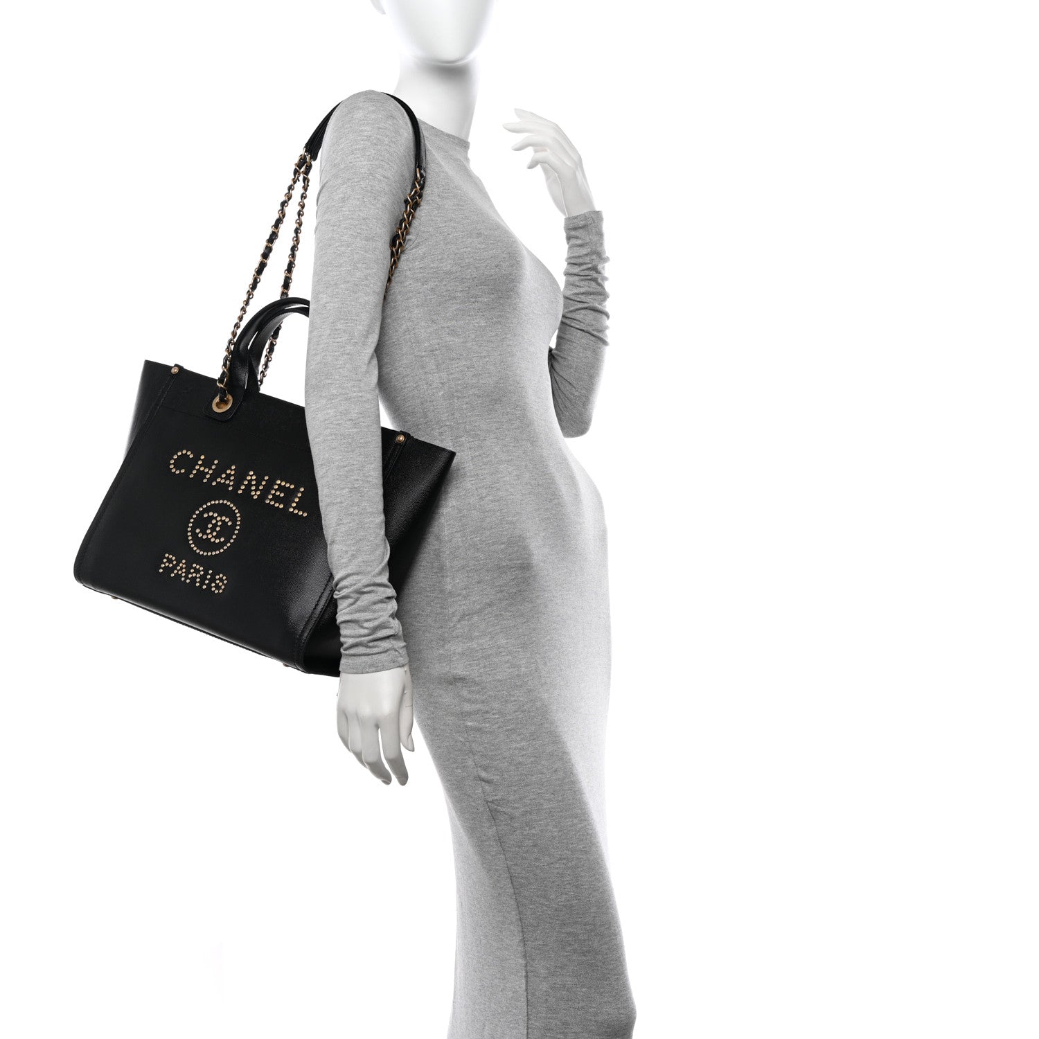 Chanel Caviar Small Studded Deauville Tote Black 2 of 12