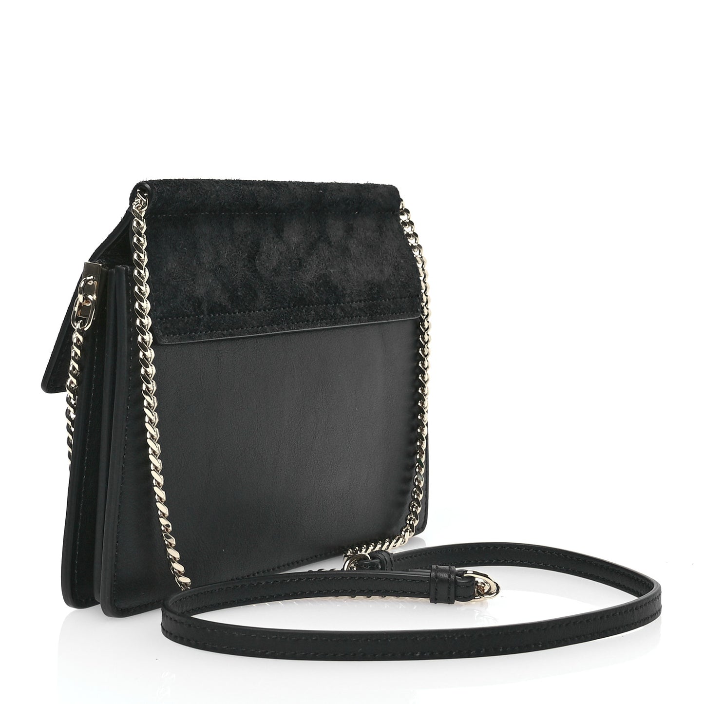 Calfskin Suede Mini Chain Faye Shoulder Bag Black