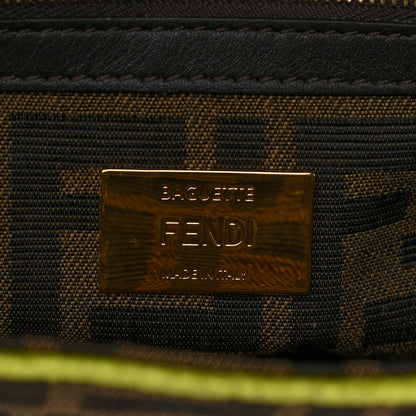 Fendi Fabric Jacquard FF 1974 Large Baguette Tobacco Moro Giallo Fluo 6 of 9