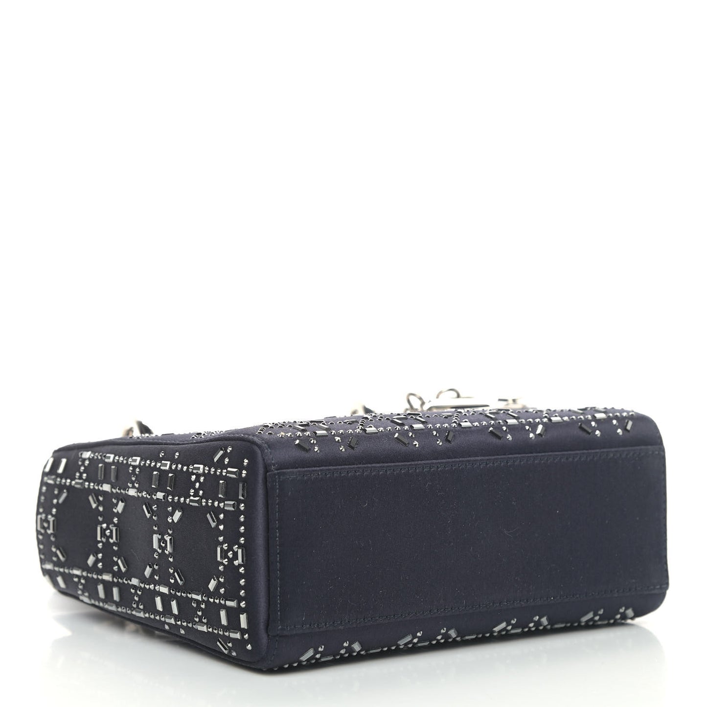 Satin Crystal Cannage Mini Lady Dior Black