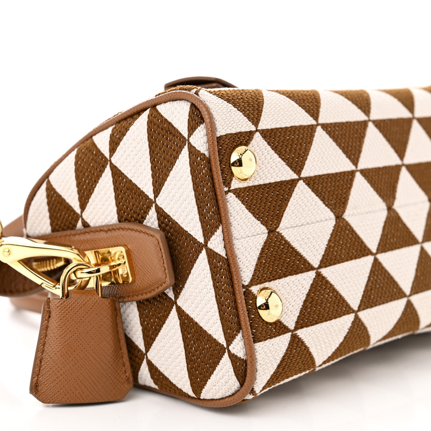 Prada Jacquard Saffiano Triangolo Symbole Embroidered Top Handle Crossbody Bag Tobacco Talco 9 of 10