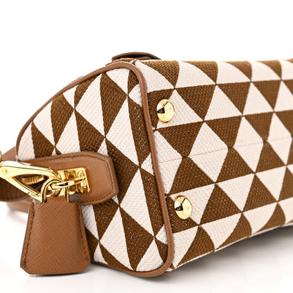 Prada Jacquard Saffiano Triangolo Symbole Embroidered Top Handle Crossbody Bag Tobacco Talco 9 of 10
