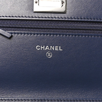 Chanel Canvas Printed Quilted 2.55 Reissue Wallet On Chain WOC White Black Navy Blue 5 of 9