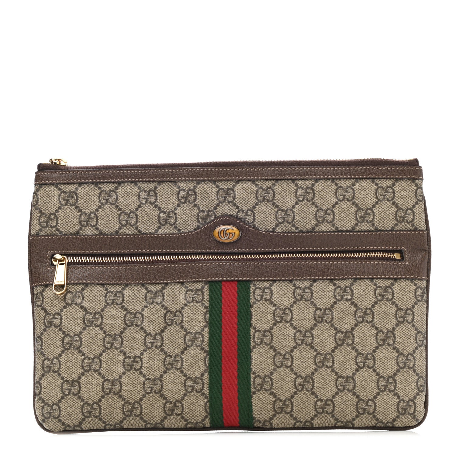 Gucci GG Supreme Monogram Large Ophidia Pouch Clutch Brown 1 of 8