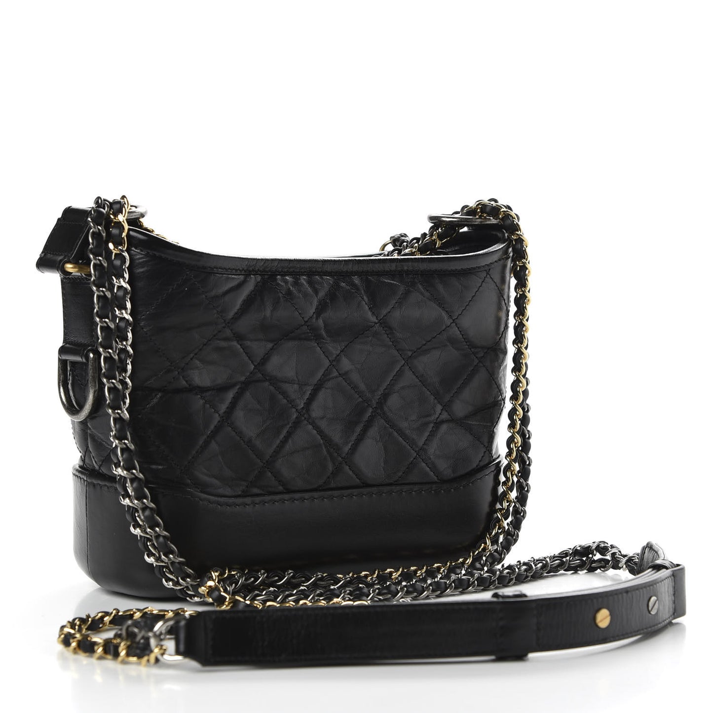 Aged Calfskin Quilted Small Gabrielle Hobo Black