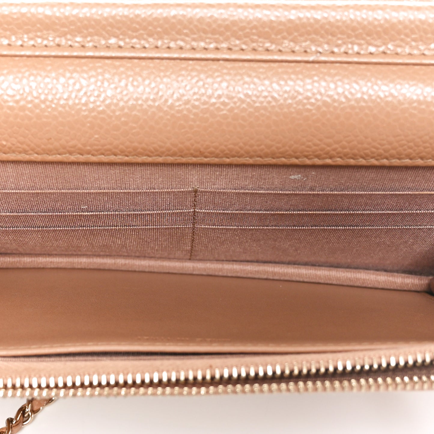 Caviar Quilted Golden Class Wallet On Chain WOC Beige