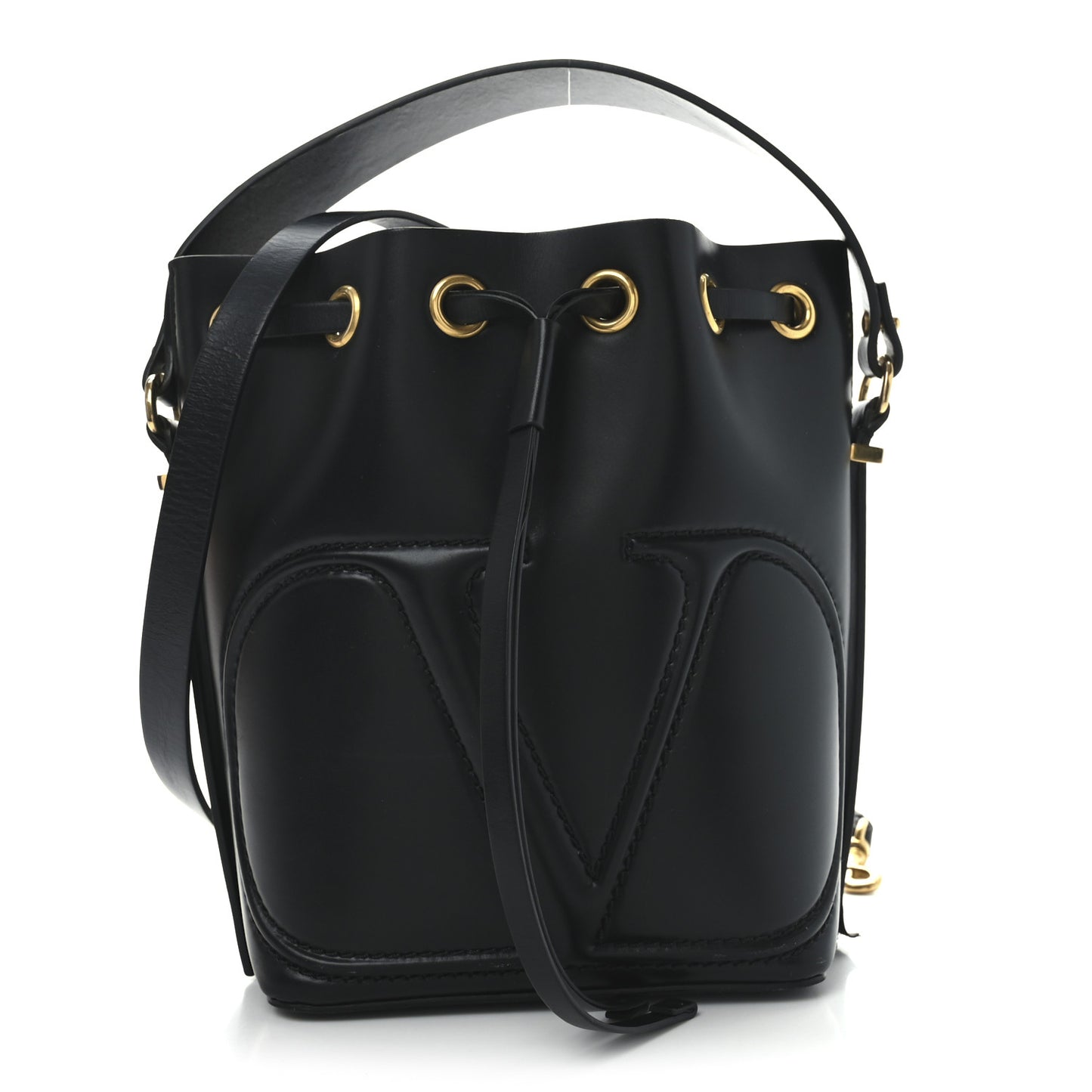 Calfskin Vlogo Walk Bucket Bag Black