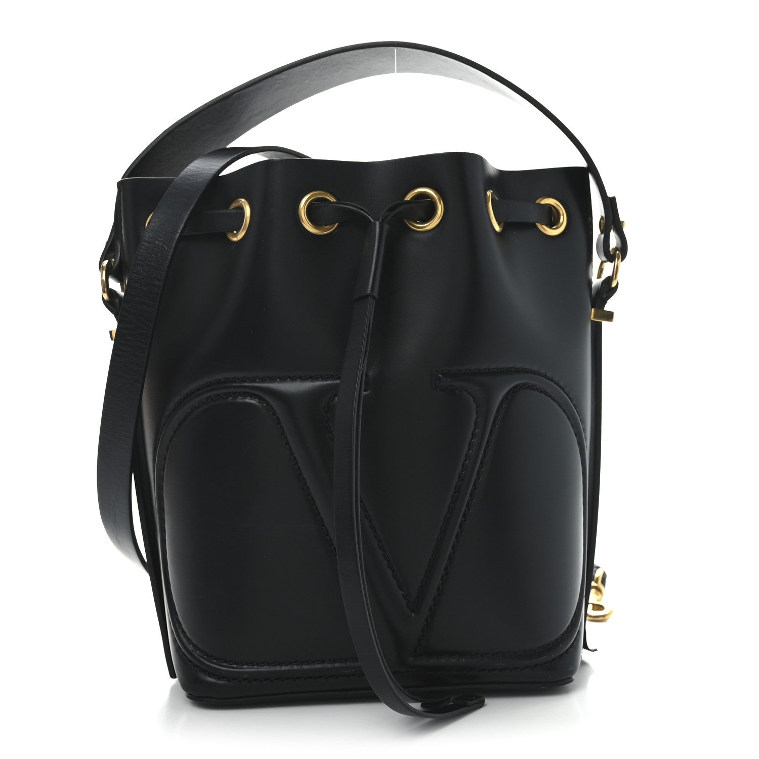 Valentino Garavani Calfskin Vlogo Walk Bucket Bag Black 1 of 9