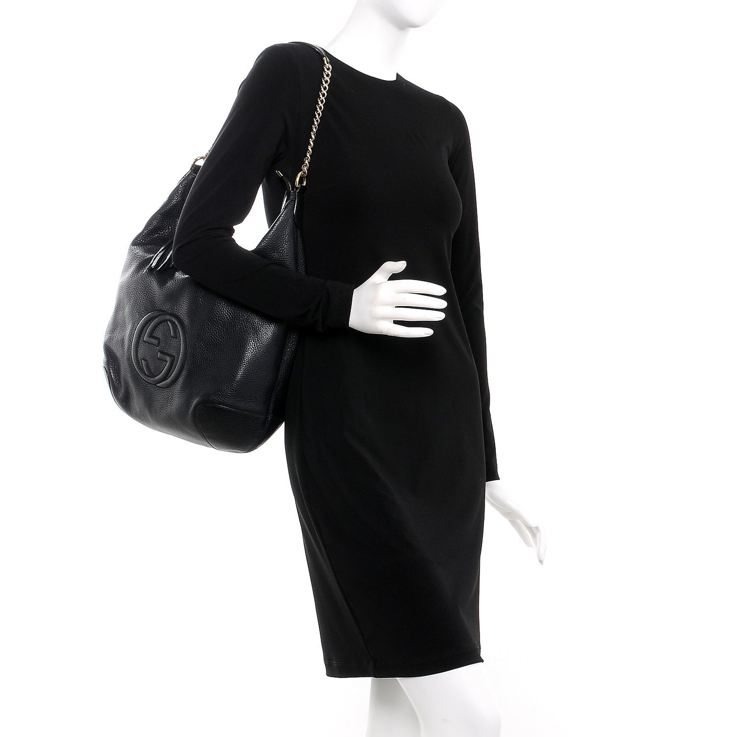 Pebbled Calfskin Medium Soho Chain Hobo Black