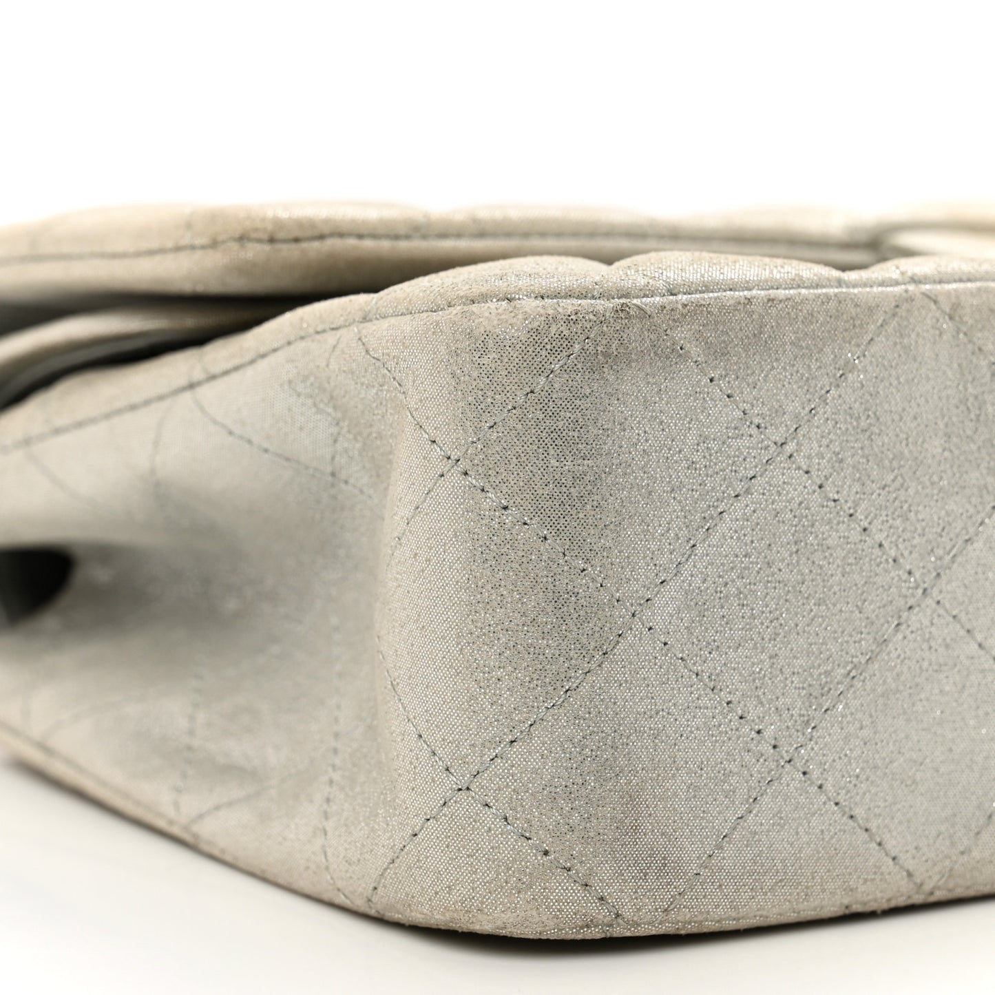 Iridescent Calfskin Quilted Medium Double Flap Silver