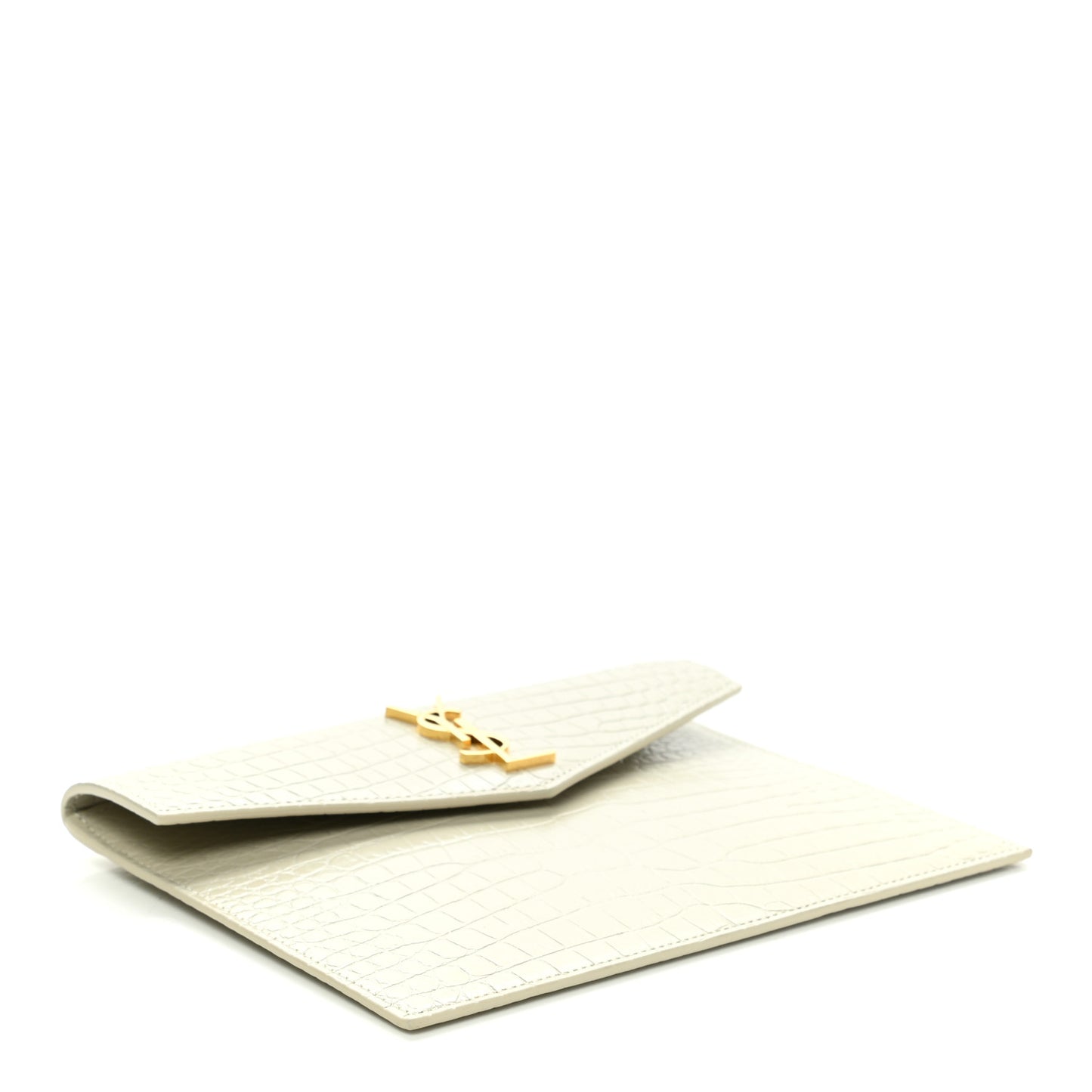 Calfskin Crocodile Embossed Monogram Uptown Baby Pouch Perle