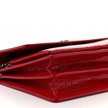 Saint Laurent Calfskin Crocodile Embossed Medium Monogram Sunset Rouge Eros 9 of 10