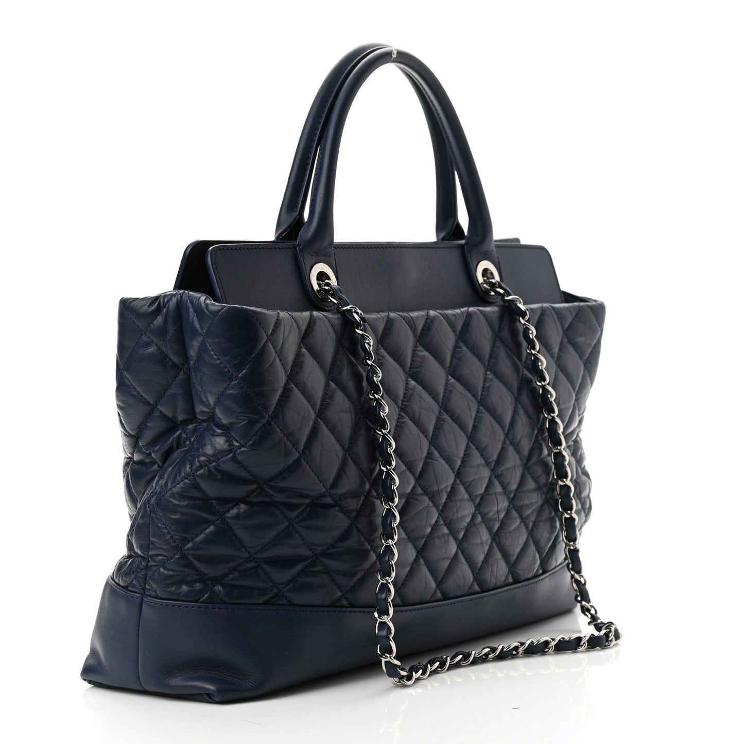 Aged Calfskin Quilted Be CC Tote Blue