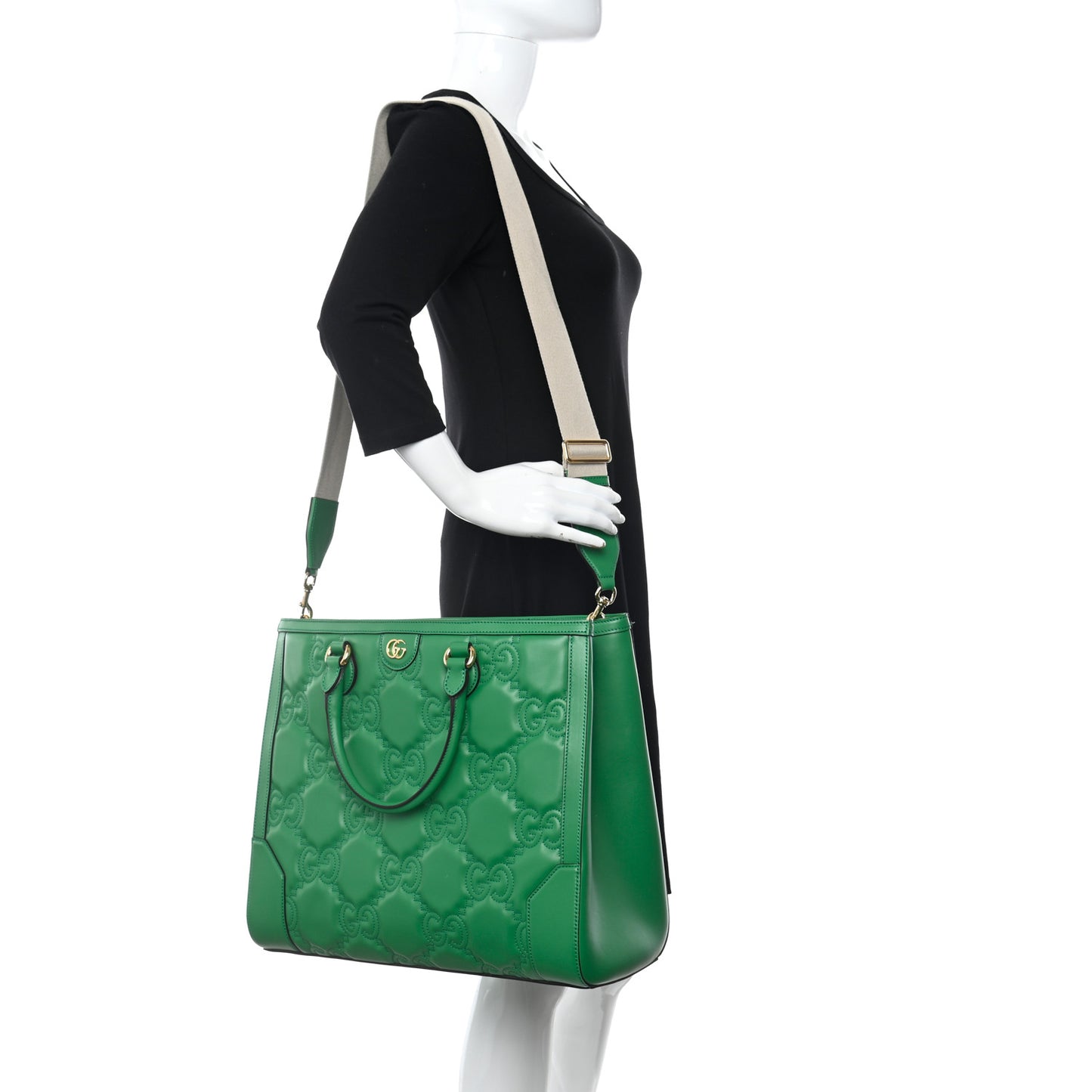 Calfskin GG Matelasse Tote Bag Bright Green