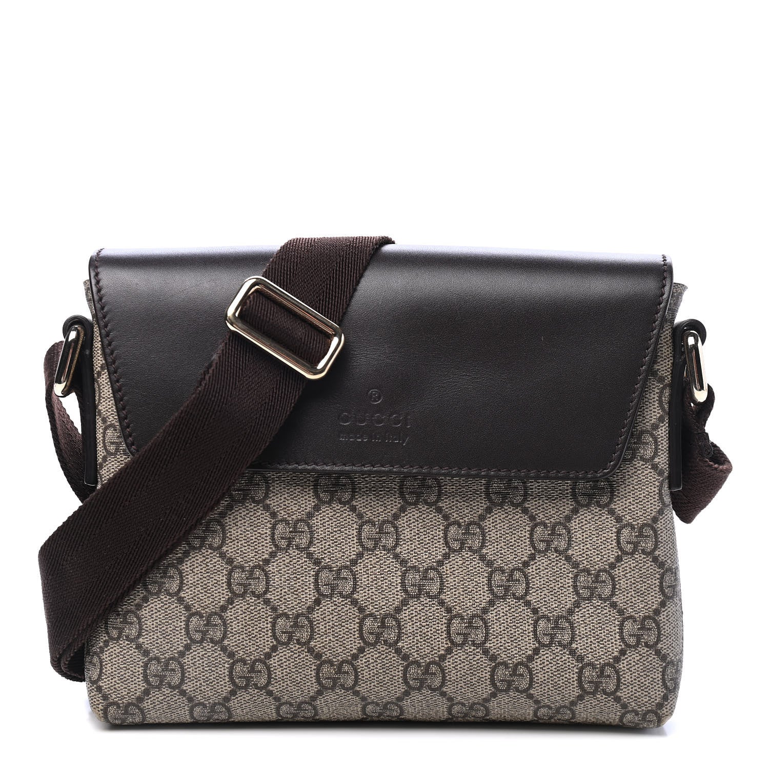 Gucci GG Supreme Monogram Selleria Calfskin Small Satchel Messenger Bag Beige Ebony Cocoa Dark Chocolate 1 of 4