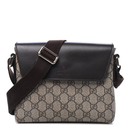 Gucci GG Supreme Monogram Selleria Calfskin Small Satchel Messenger Bag Beige Ebony Cocoa Dark Chocolate 1 of 4