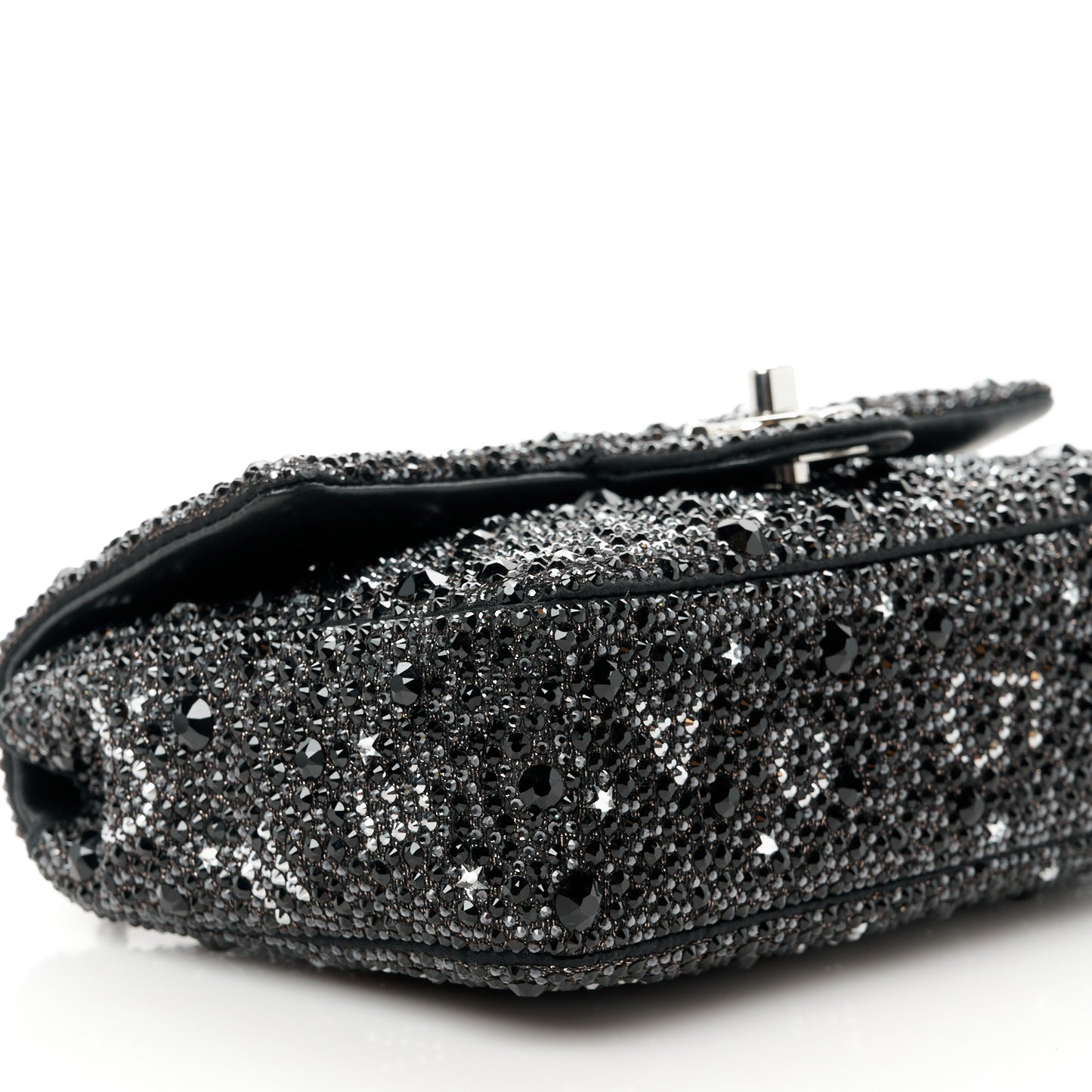 Satin Diamante Lucky Symbols Evening Flap Bag Black