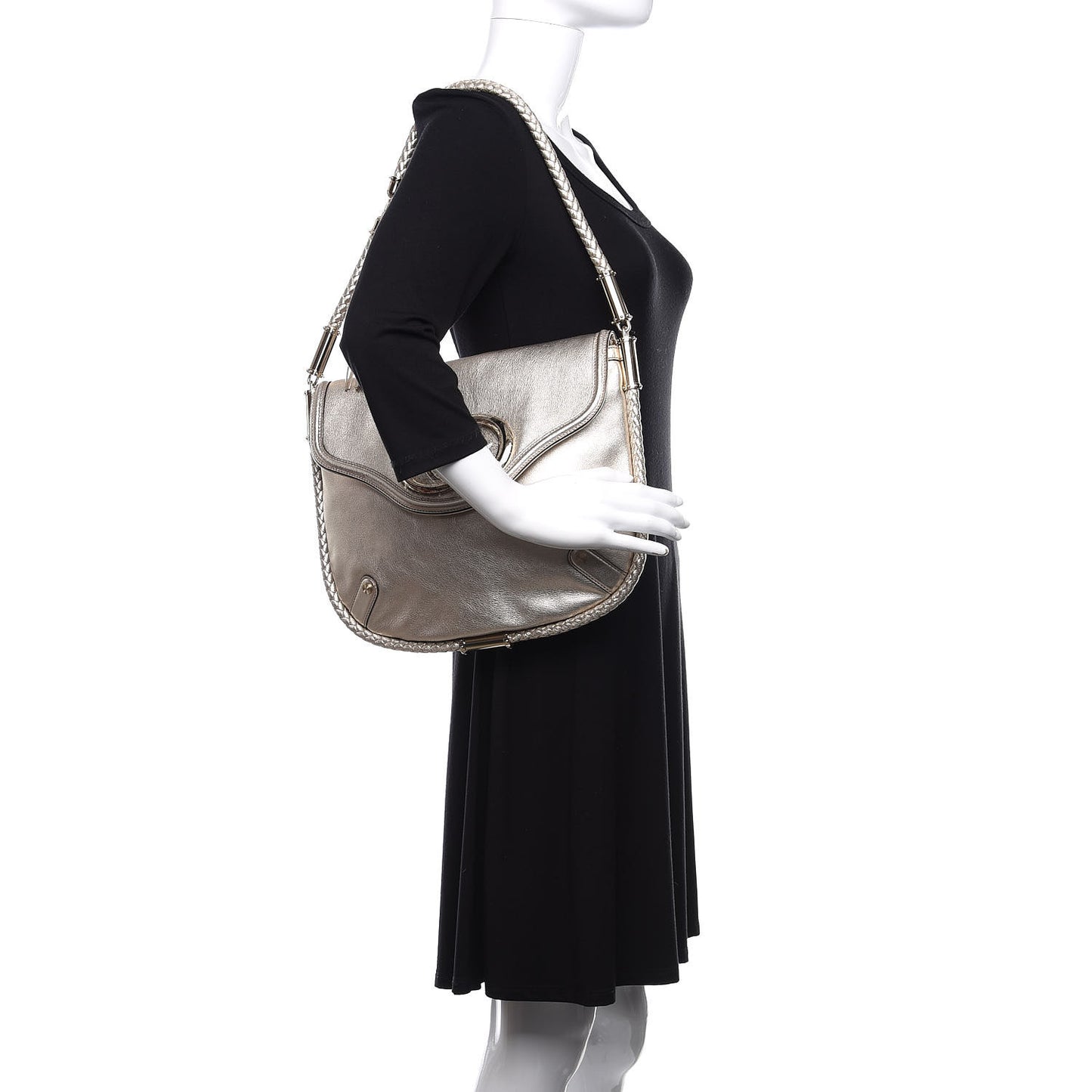 Metallic Calfskin Medium Britt Tassel Shoulder Bag Platinum